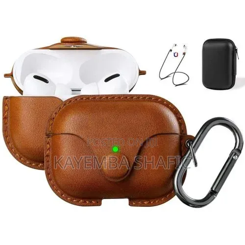 Airpods Pro 2 Leather Case Cover With Keychain - Brown