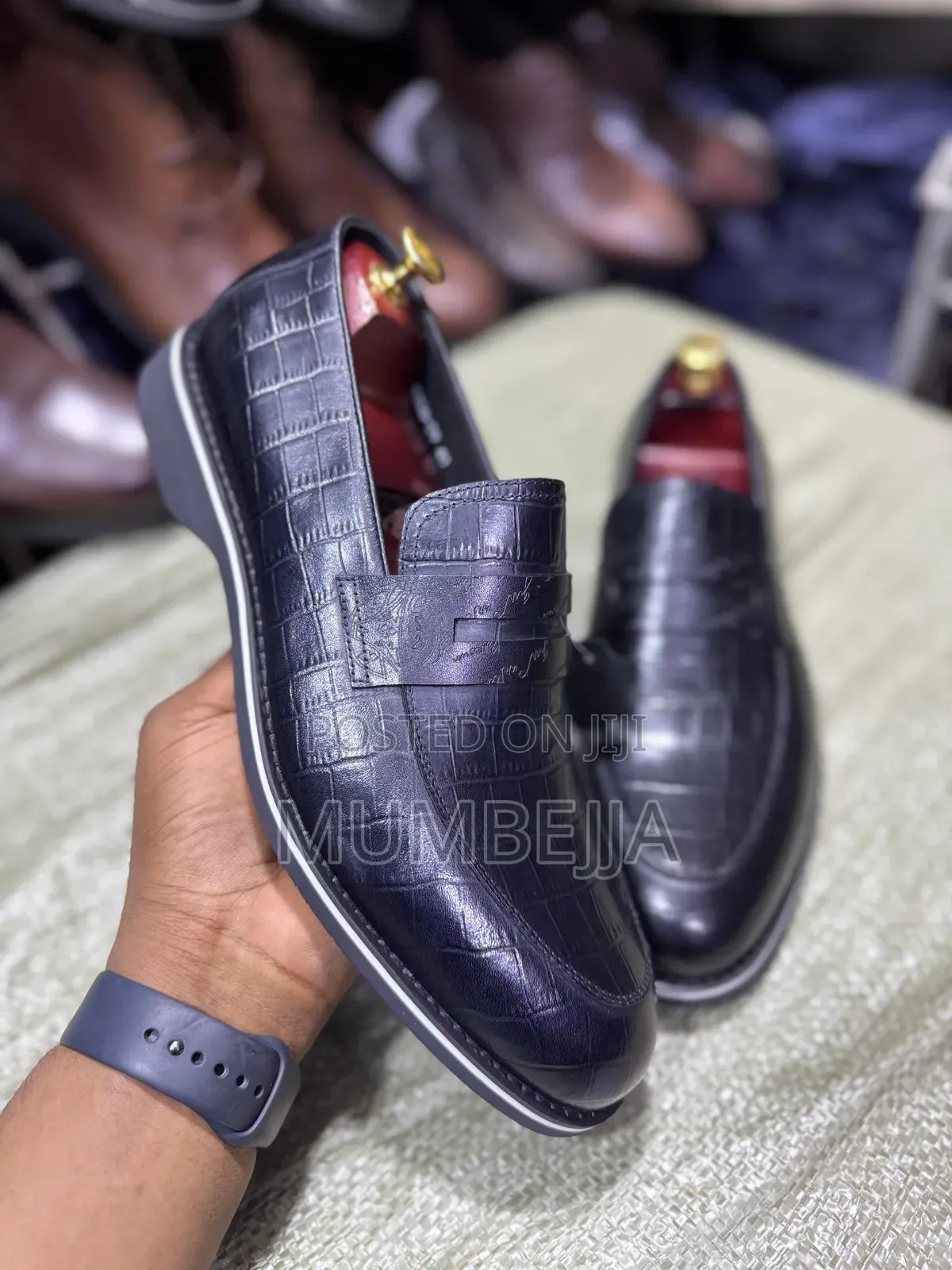 Original Black Slip on With Embosed Crocodile Skin Pattern