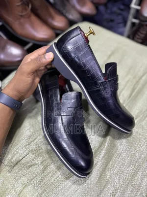 Original Black Slip on With Embosed Crocodile Skin Pattern