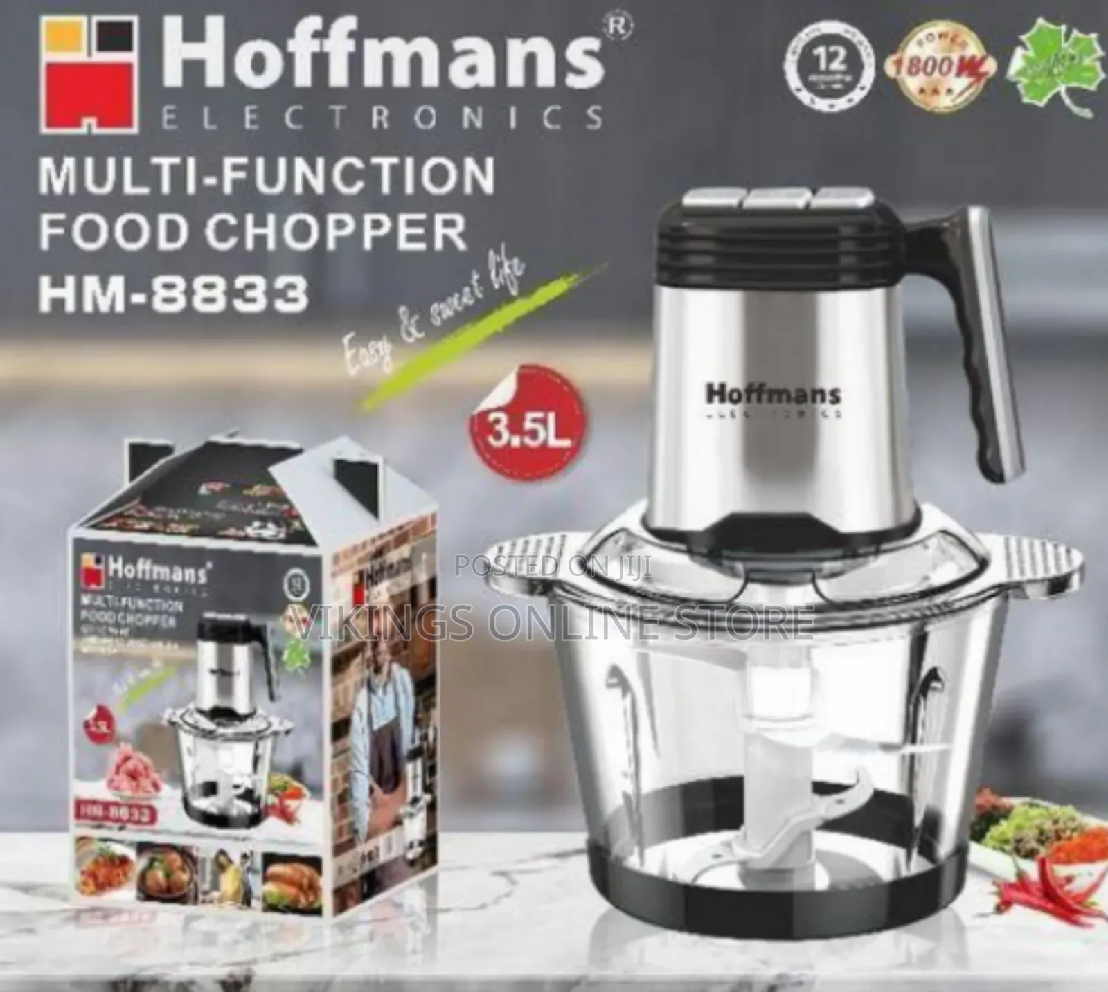Hoffmans 3.5 Litres Multi-Function Glass Electric Food Chopper Meat