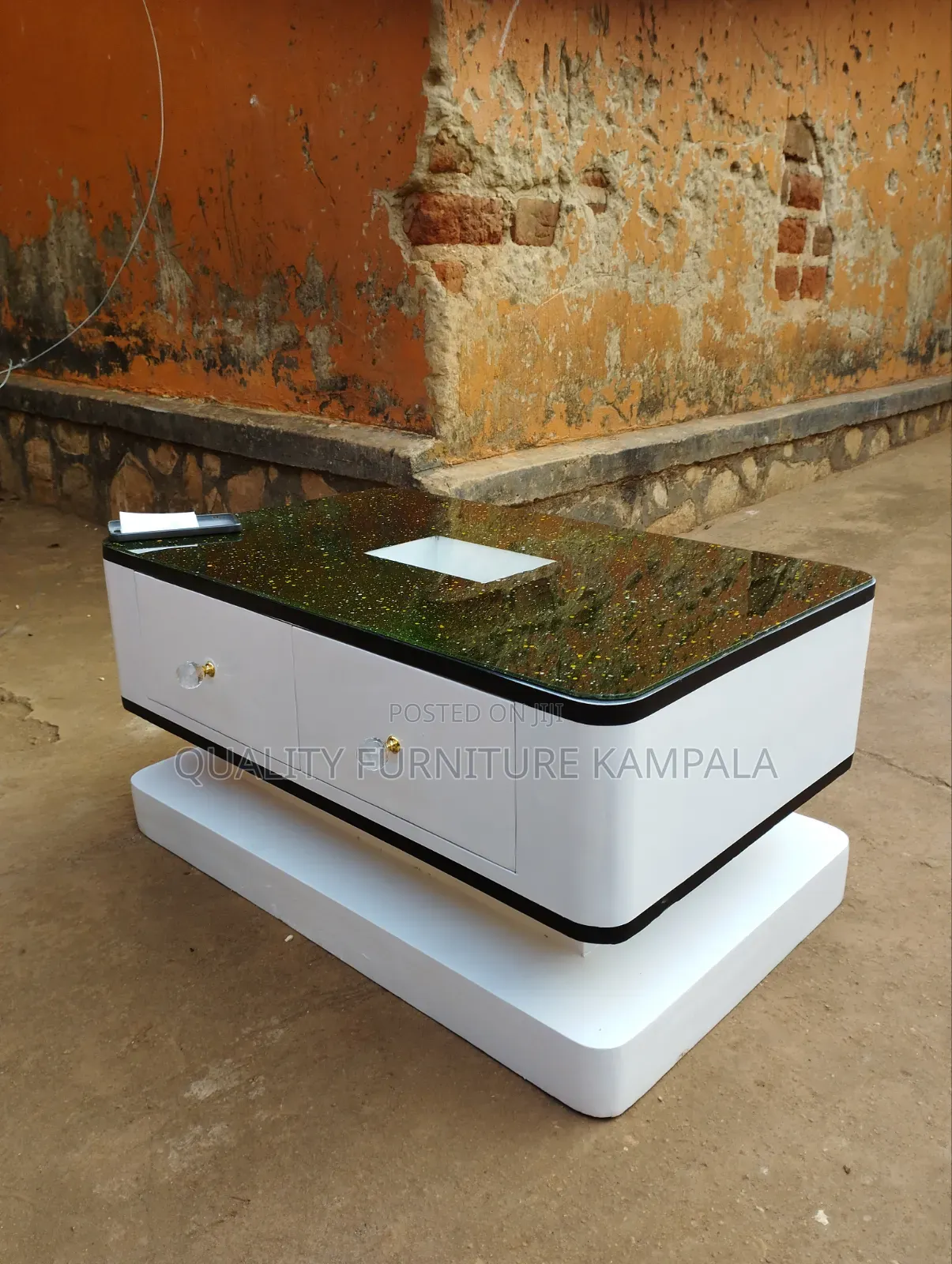 Modern White Coffee Table With Glass Top and Storage