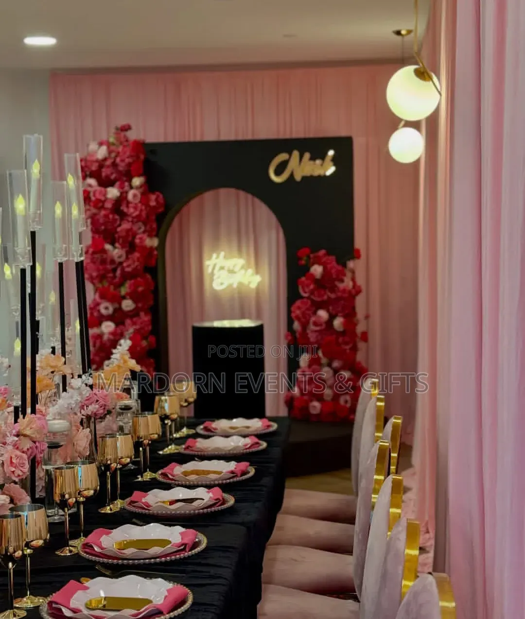 Floral Pink, Gold and Black Birthday Party