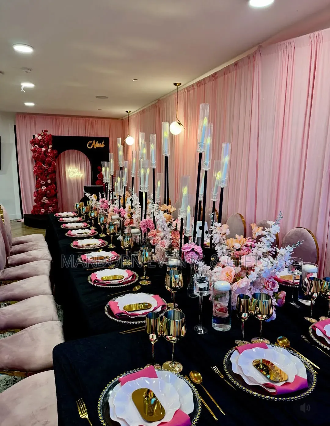 Floral Pink, Gold and Black Birthday Party