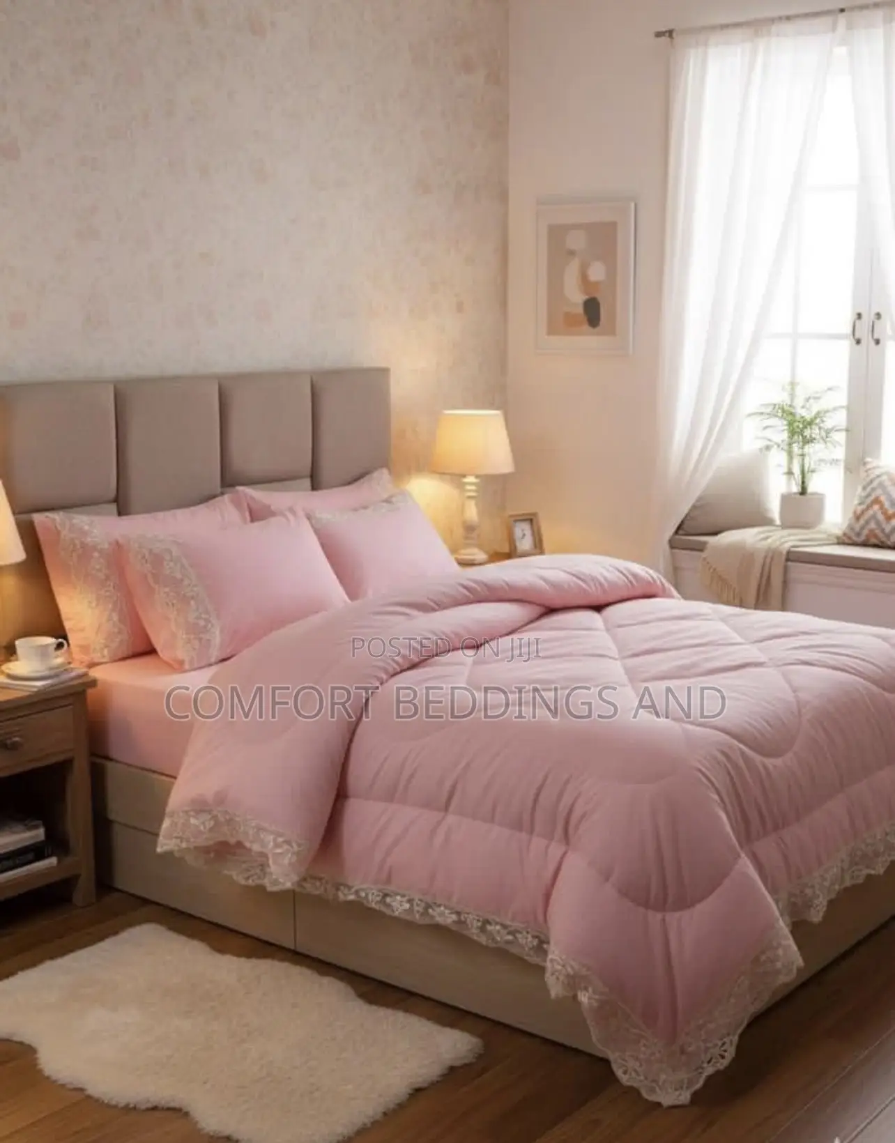Lace Six Pieces Bedcover Hot Pink