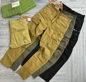 Multi-Pocket Cargo Pants Khaki, Olive Green, and Black.