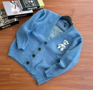 Light Blue, v-Neck Knitted Cardigan