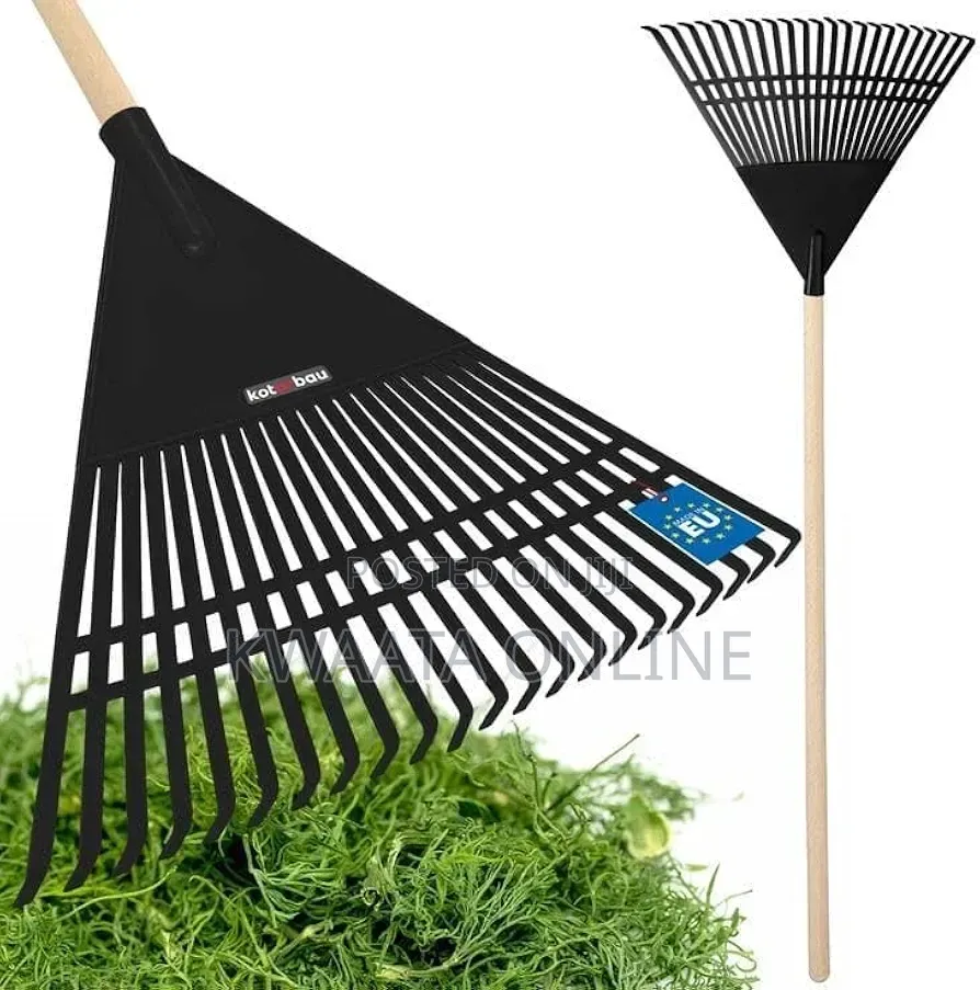 Plastic Heavy-duty Garden Leaf Rake, 24-tine Wide Head, Wooden Handle