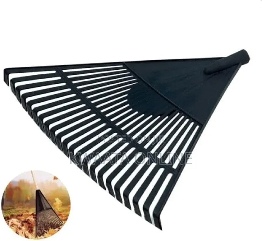 Plastic Heavy-duty Garden Leaf Rake, 24-tine Wide Head, Wooden Handle