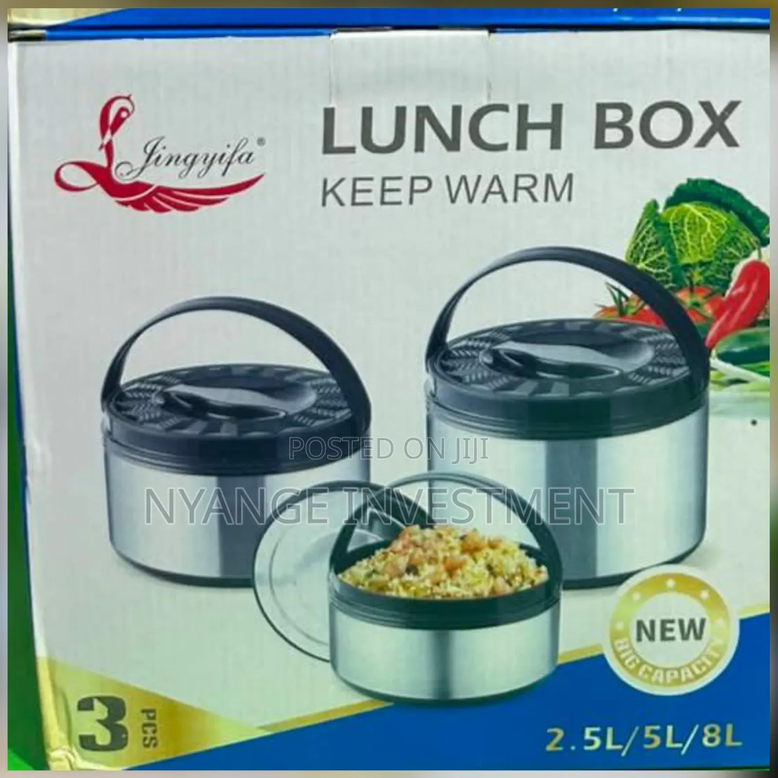 3-piece Stainless Steel Thermal Lunch Box Sets With 2.5l, 5l, And 8l.