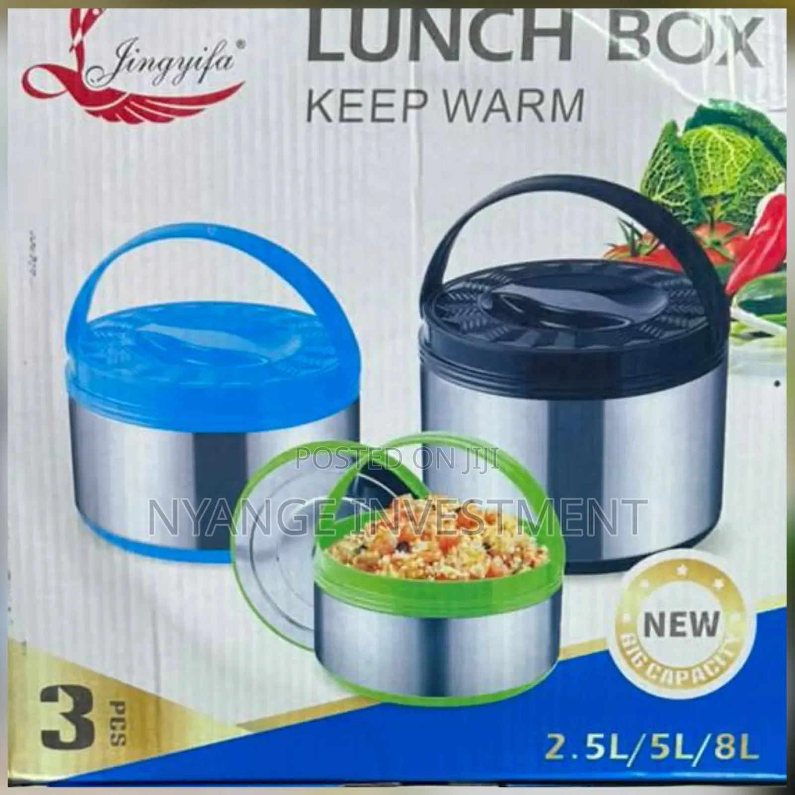3-piece Stainless Steel Thermal Lunch Box Sets With 2.5l, 5l, And 8l.