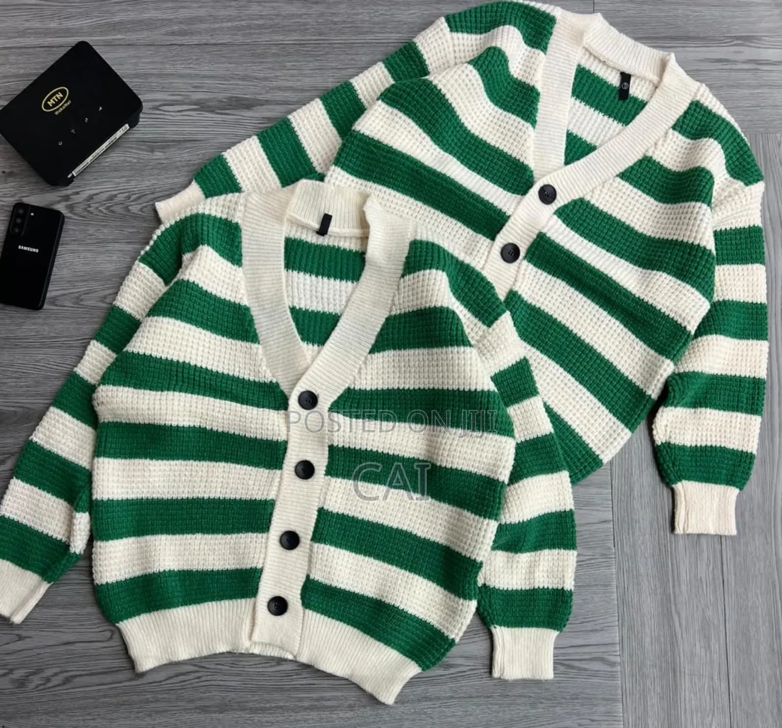 Striped v-Neck Button-Down Knit Cardigans