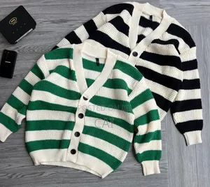 Striped v-Neck Button-Down Knit Cardigans