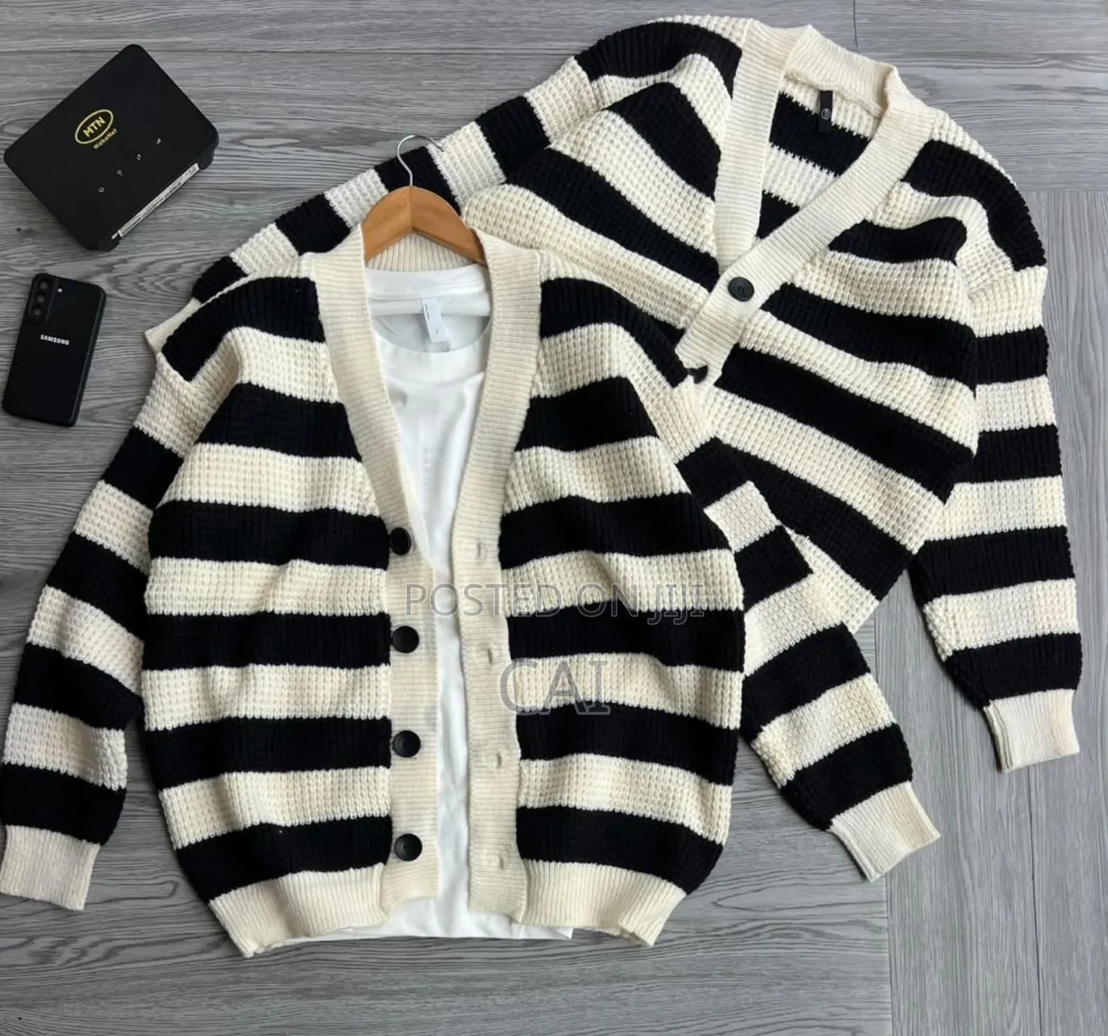 Striped v-Neck Button-Down Knit Cardigans