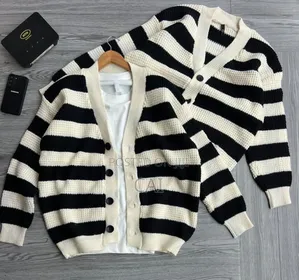 Striped v-Neck Button-Down Knit Cardigans