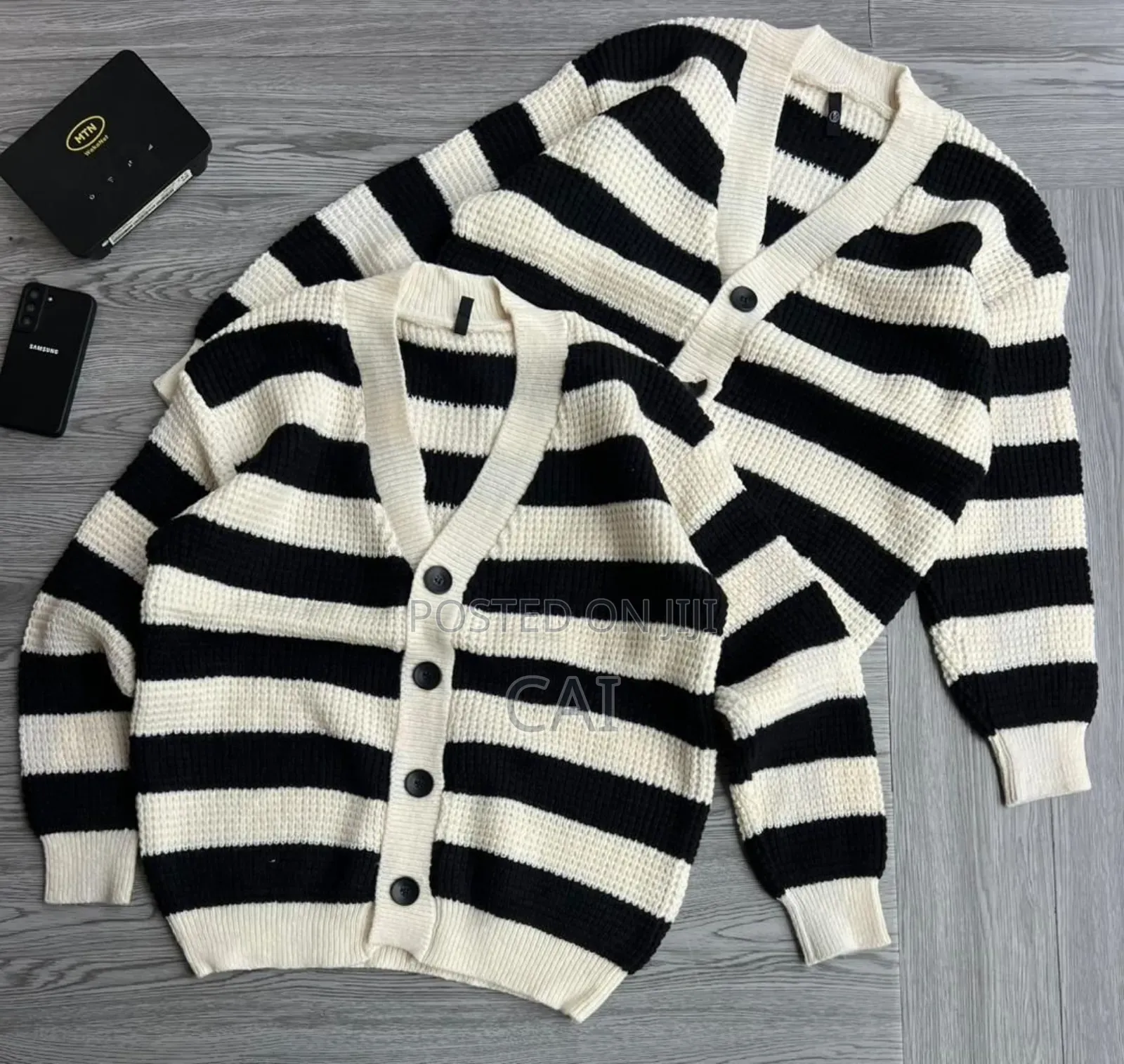 Striped v-Neck Button-Down Knit Cardigans