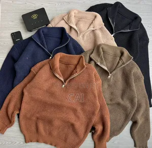 Generic Unisex Waffle-Knit Quarter-Zip Sweaters.