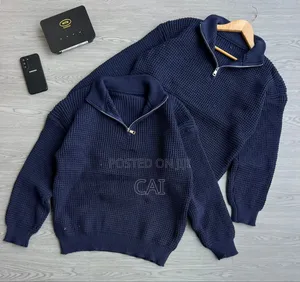 Generic Unisex Waffle-Knit Quarter-Zip Sweaters.