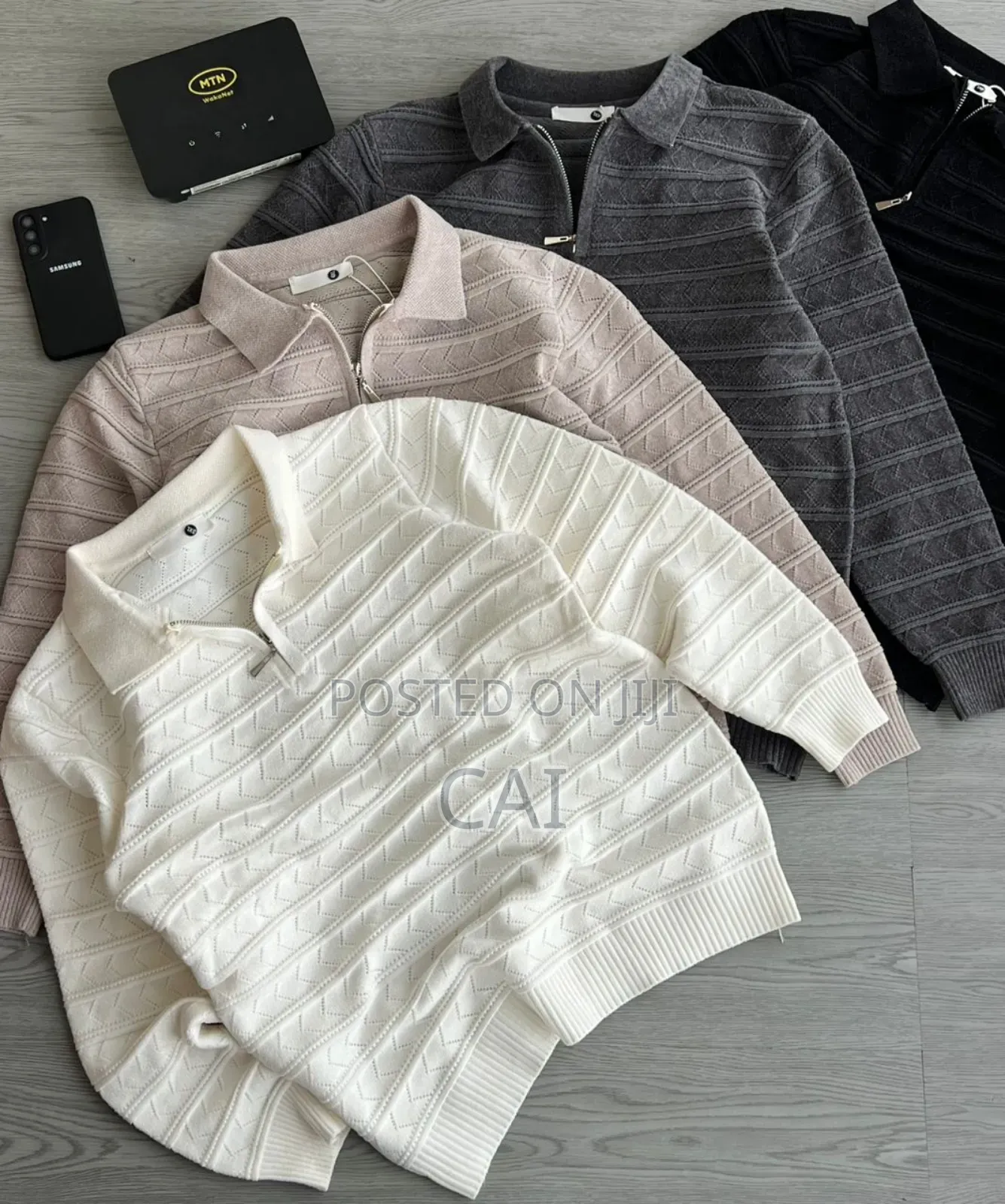 Men's Knitted Polo Collar Quarter Zip Sweater