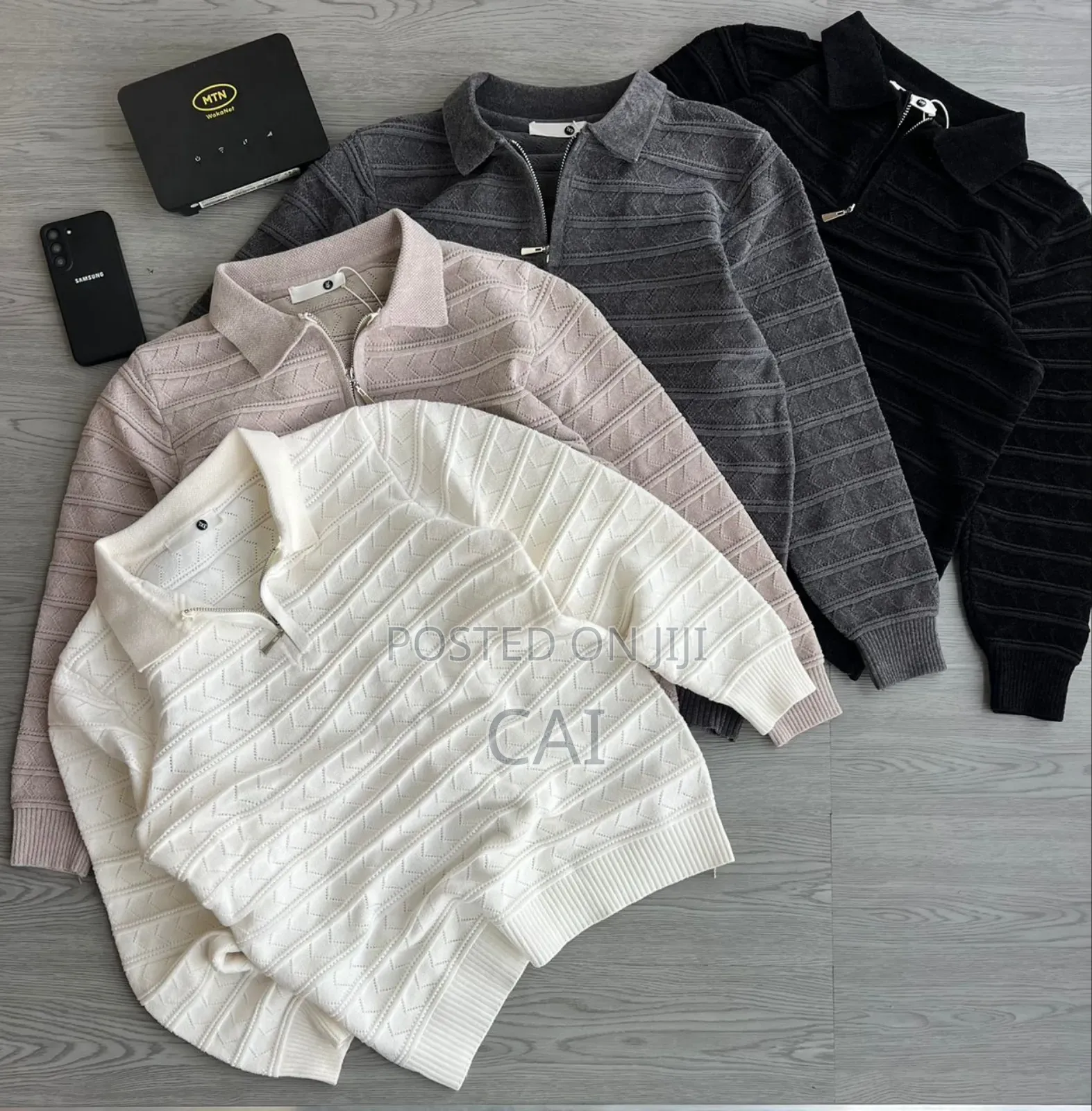 Men's Knitted Polo Collar Quarter Zip Sweater