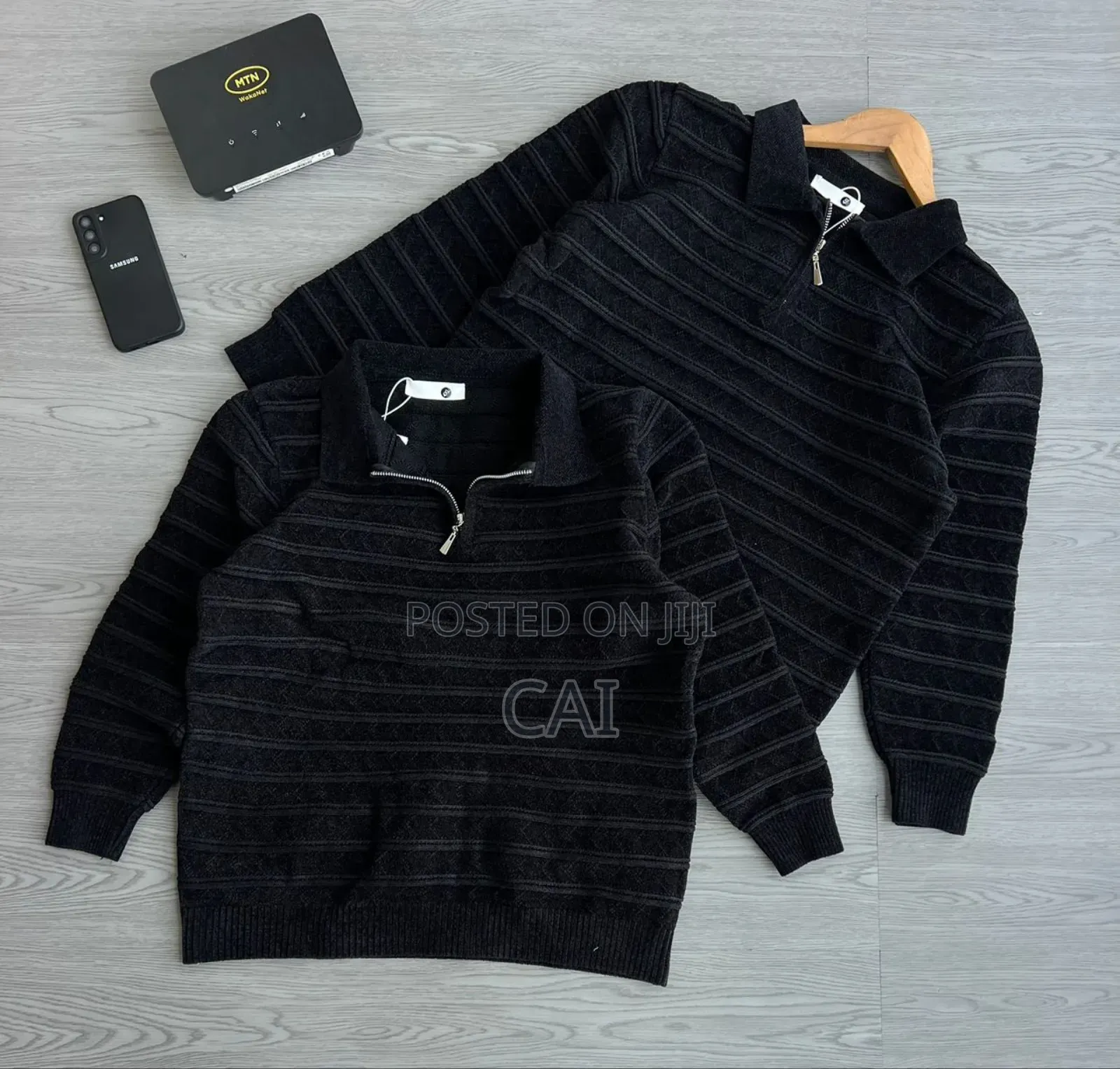 Men's Knitted Polo Collar Quarter Zip Sweater