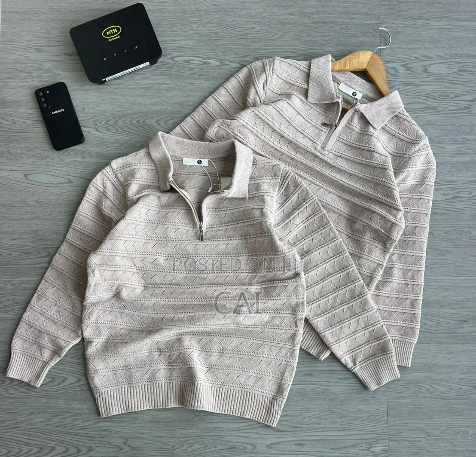 Men's Knitted Polo Collar Quarter Zip Sweater