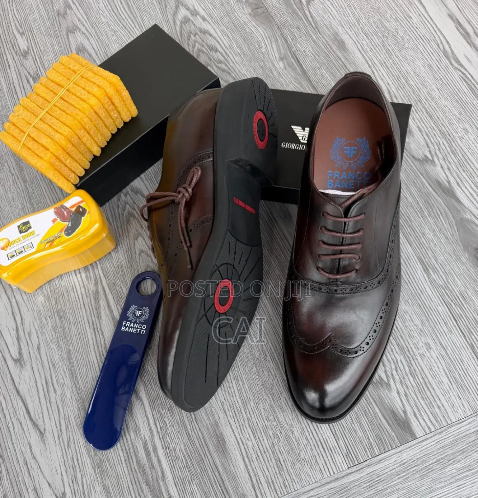Franco Banetti Classic Wingtip Oxford Dress Shoes in Dark Brown.