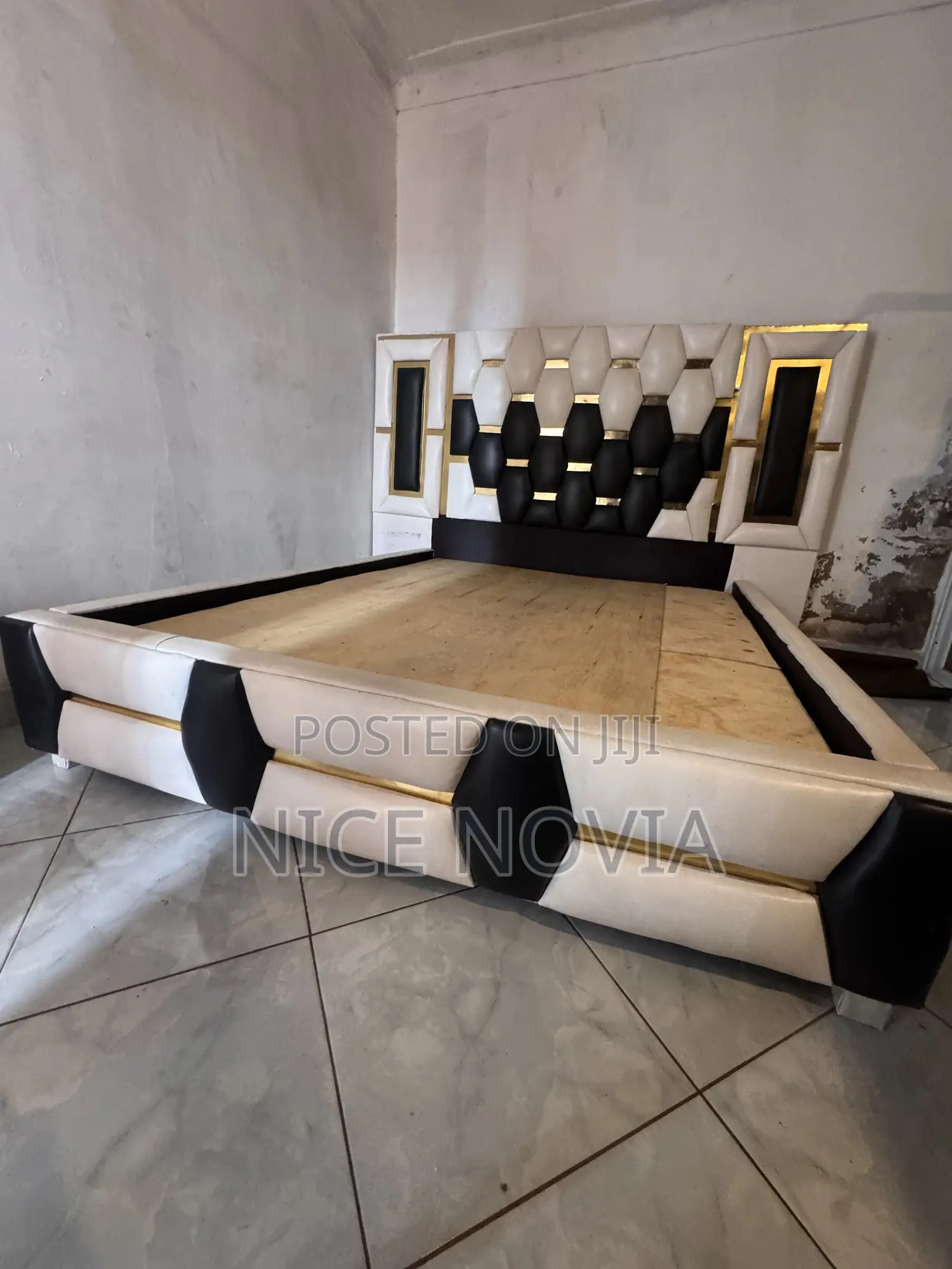Wooden White Leather Bed Frame 5 by 6