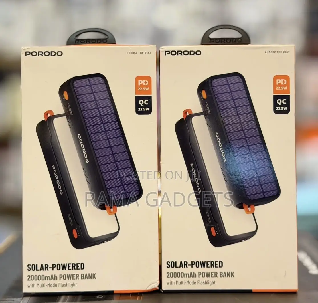 Porodo 20000mah Solar-Powered Power Bank With 22.5w Fast Charging
