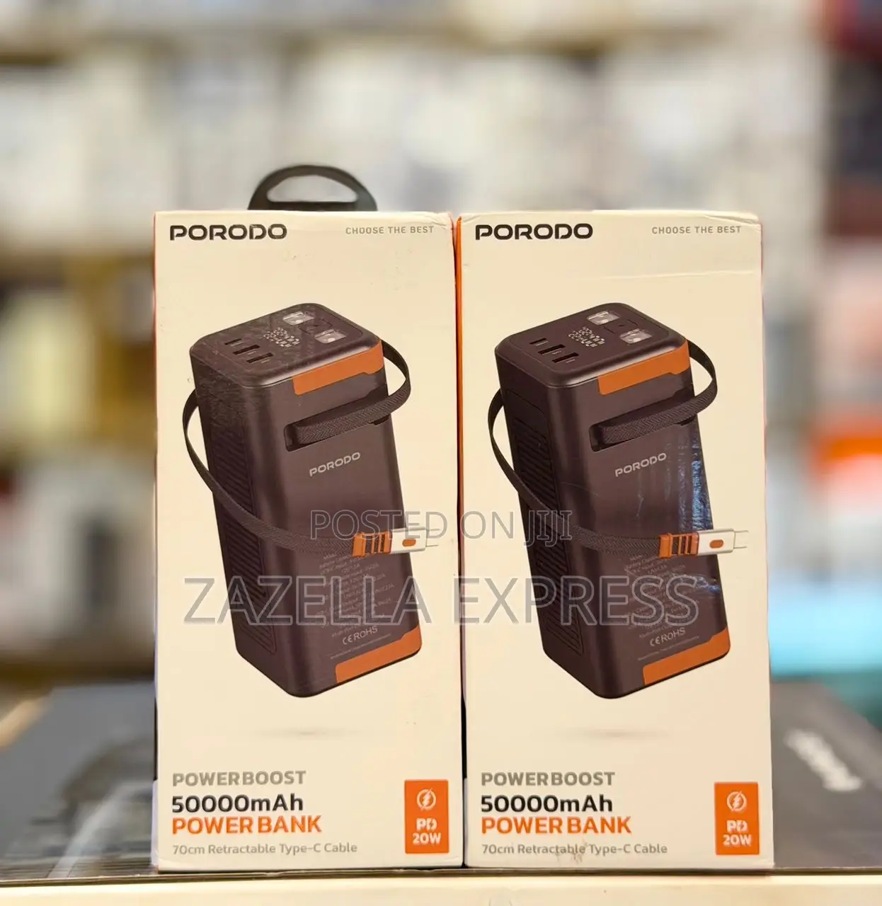 Porodo Power Boost 50000mah Power Bank 70cm Retractable Type-C Cable