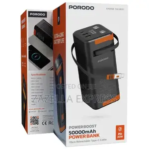 Porodo Power Boost 50000mah Power Bank 70cm Retractable Type-C Cable
