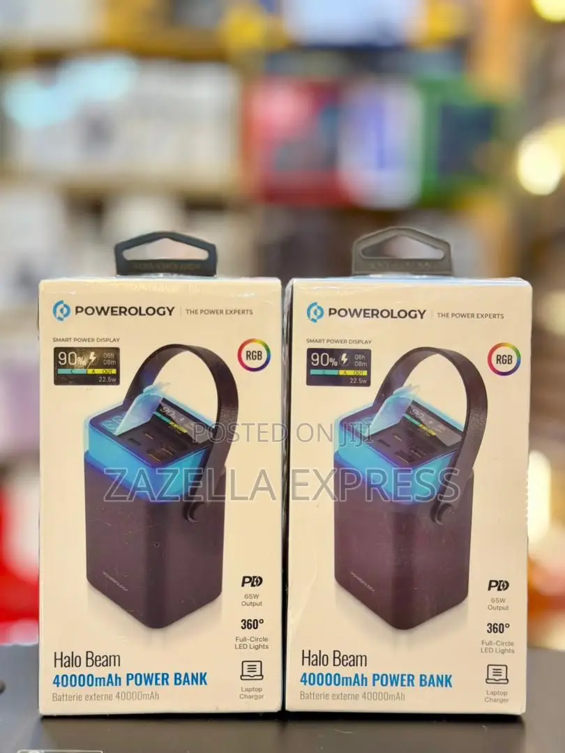 Powerology Halo Beam 40000mah Power Bank 65w With RGB Light Torch