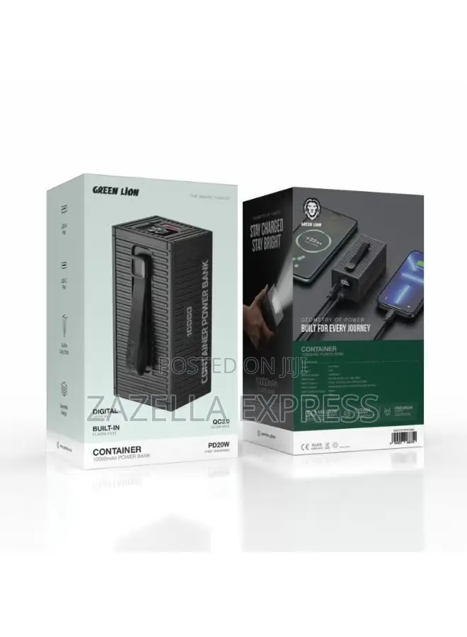 Green Lion Container Power Bank 10000mah Pd 20w, Unit With 4in1 Cable