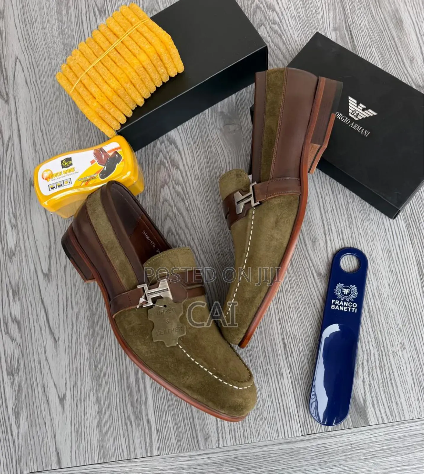 Olive Green Suede and Brown Leather Moc Toe Loafers