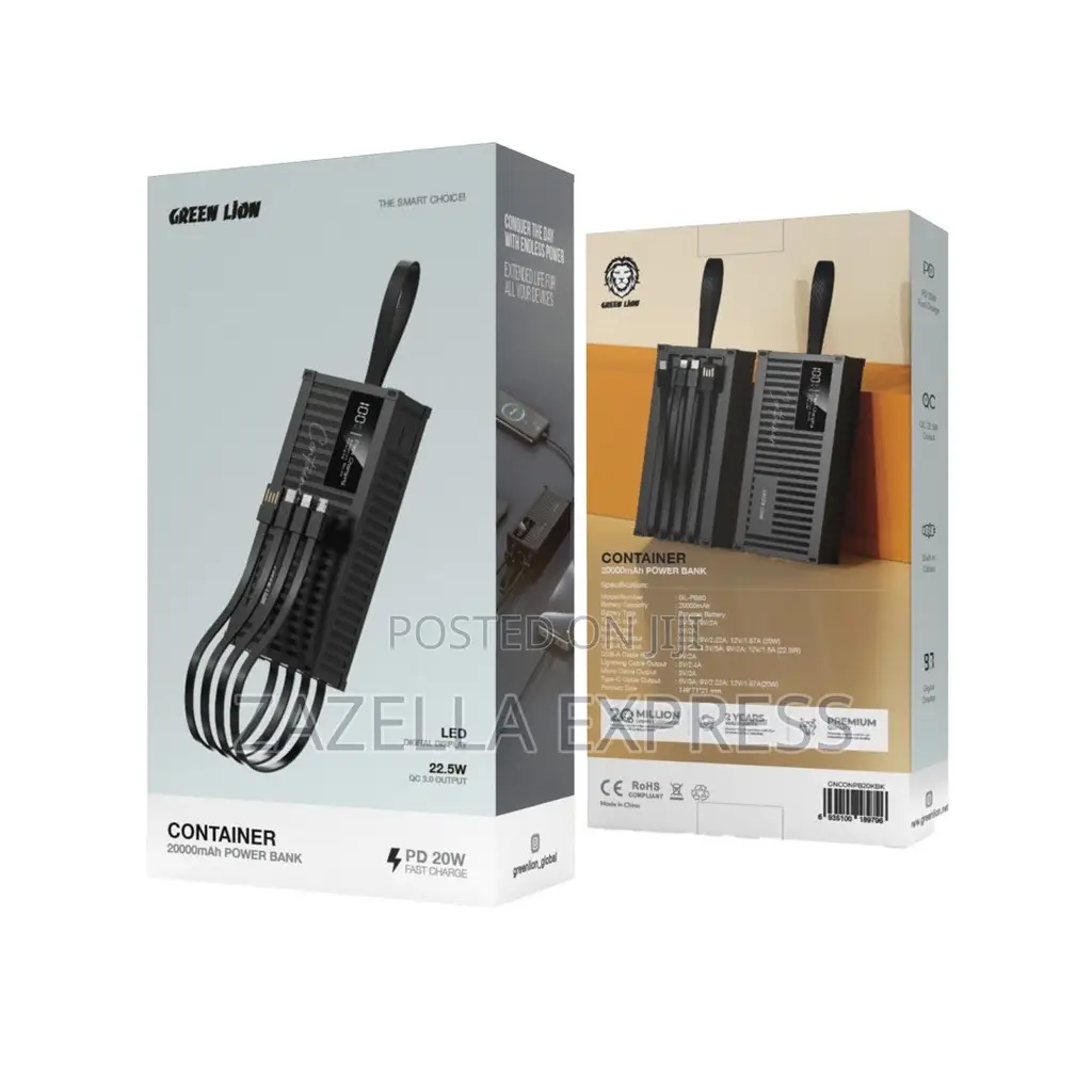 Green Lion Container Power Bank 20000mah 20w, With 4in1 Charging