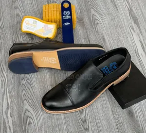 Franco Banetti Black Leather Cap-Toe Slip-on Shoes.