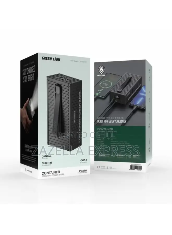 Green Lion Container Power Bank 30000mah 20w, With 4in1 Charging Cable