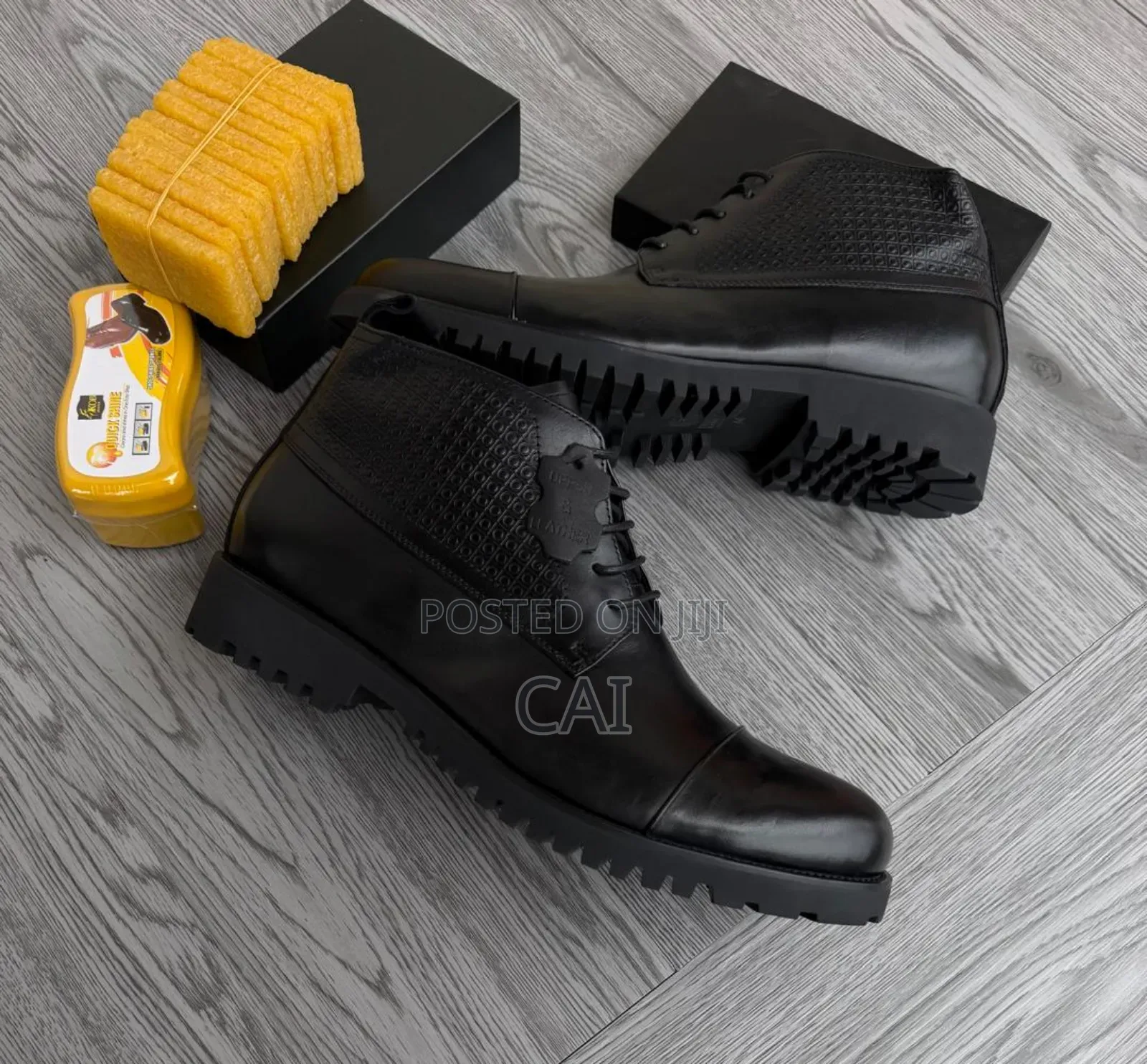 Franco Banetti Black Ankle Boots Rubber Sole and Textured Detailing.