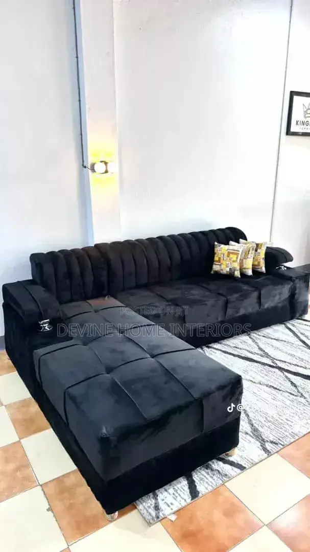 Black Velvet L-Sharped Sofa