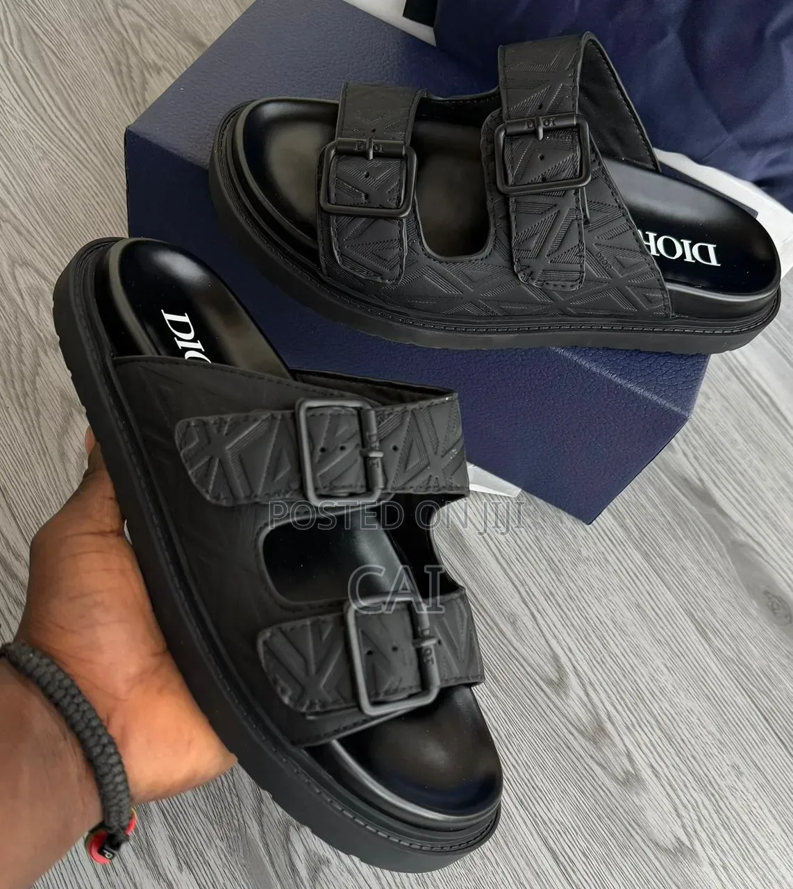 .Dior Aqua Sandals in Black Oblique Jacquard Fabric.