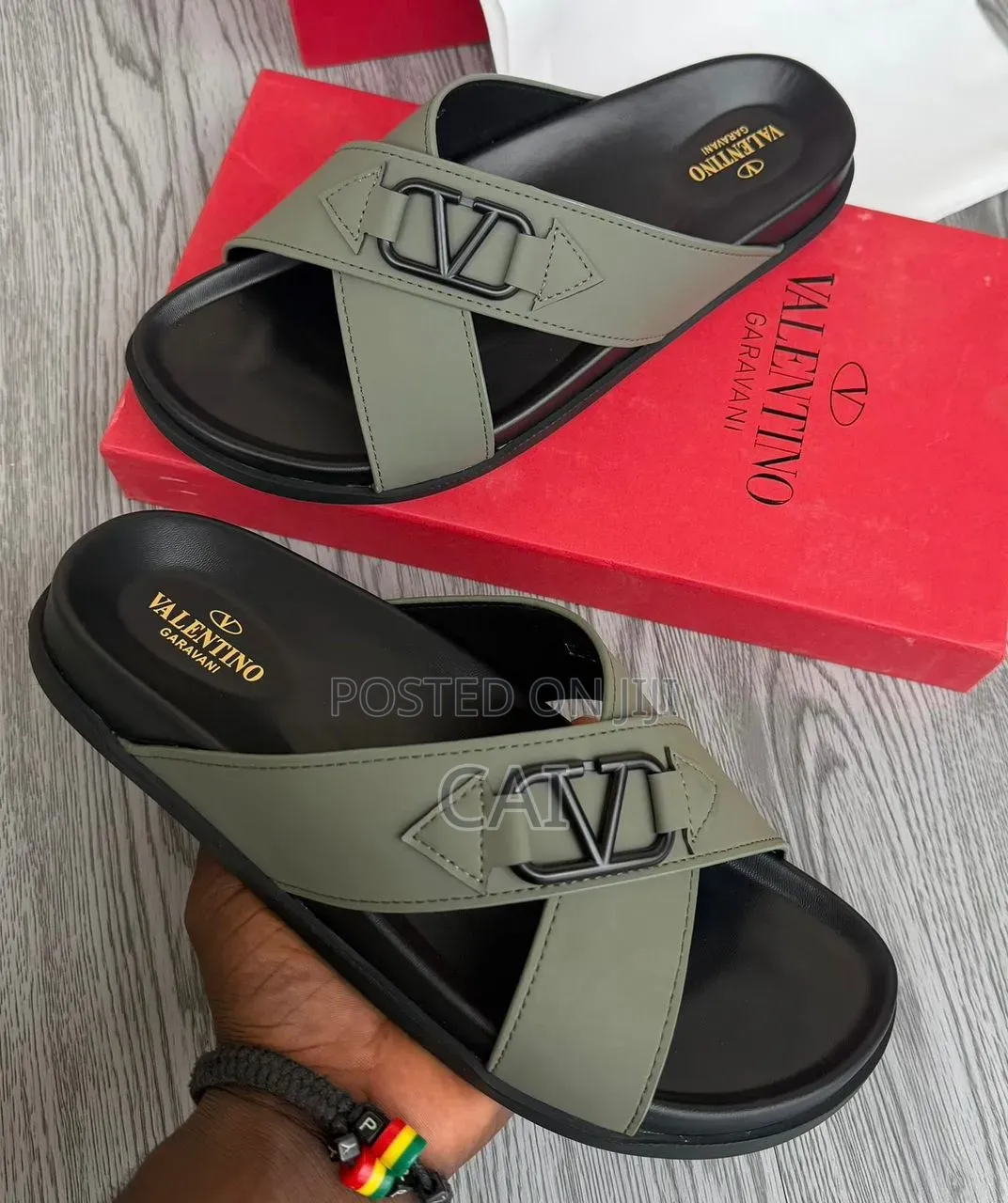 Olive Green Valentino Garavani Vlogo Slip-on Sandals.