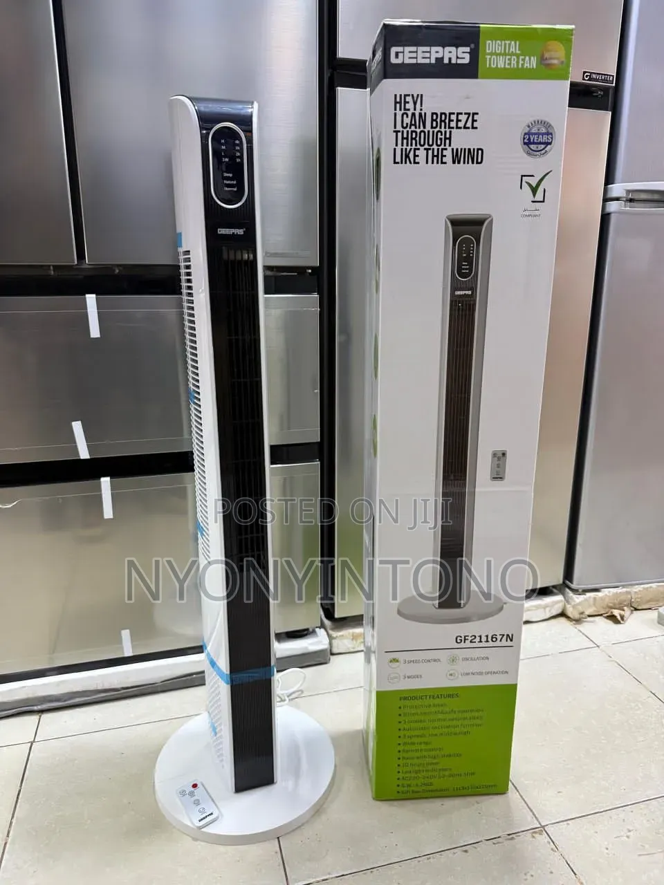 Geepas Digital Oscillating Silent Tower Fan With Remote Controller