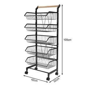 5 Tier Trolley on Wheels Kitchen Storage Utility Cart