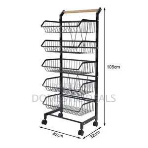 5 Tier Trolley on Wheels Kitchen Storage Utility Cart