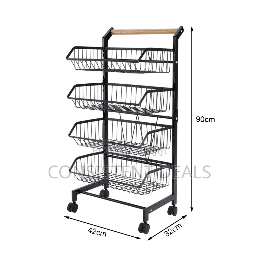 4 Tier Trolley On Wheels Kitchen Storage Utility Cart