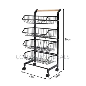 4 Tier Trolley On Wheels Kitchen Storage Utility Cart