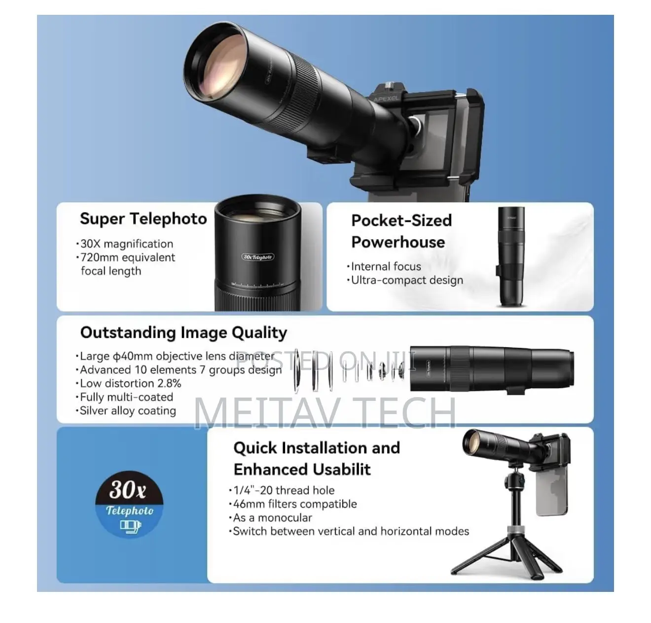 Apexel High Power 30x Hd Telephoto Lens