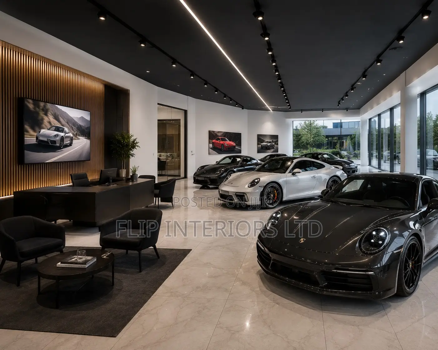 Elegant Auto Showroom Ceiling Lighting Installations