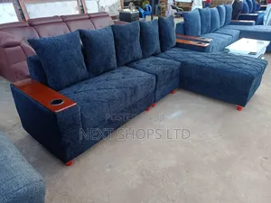 Blue L Shape Sofa Set/ L Shaped Sofa Set With Cup Holder