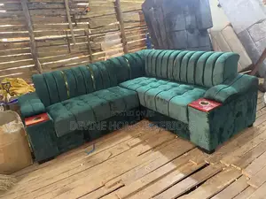 A Green Velvet L-Shaped Sectional Sofa