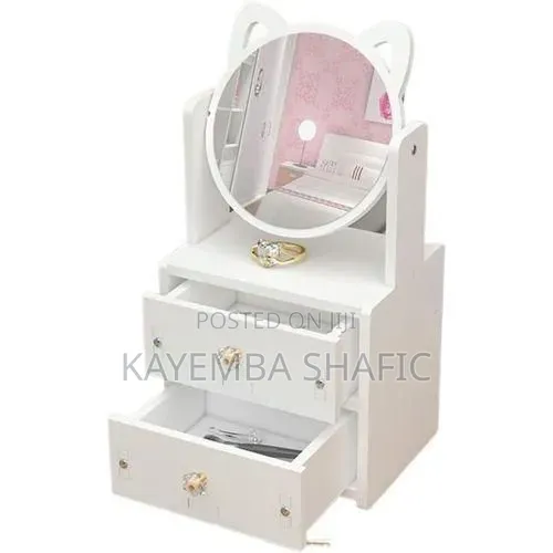 Cat-eared Cosmetic Organizer With Mirror And Drawers - Multicolor
